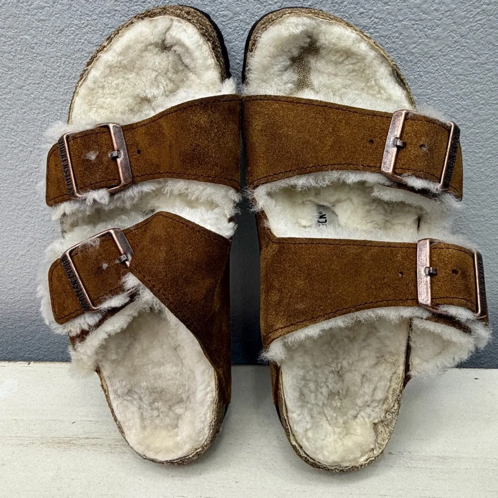 Birkenstock Brown Suede Shearling Arizona Sandals Size 37